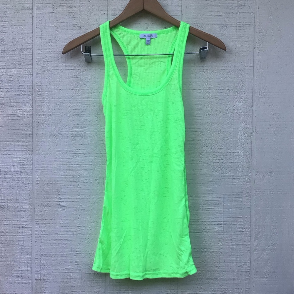 dELiA*s Maggie solid burnout tank ribbed racerback tank neon Lime Green Tank Top